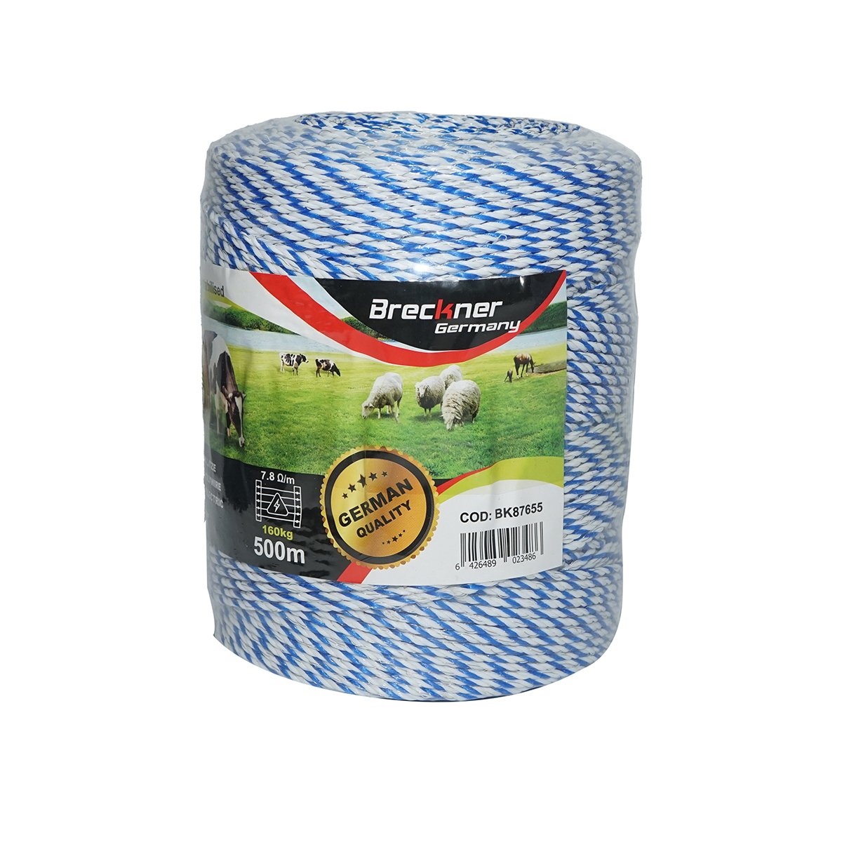 Rola fir alb-albastru fi 3mm 3x0.2mm SS, 7,8 Ohm/m, 500m gard electric Breckner Germany